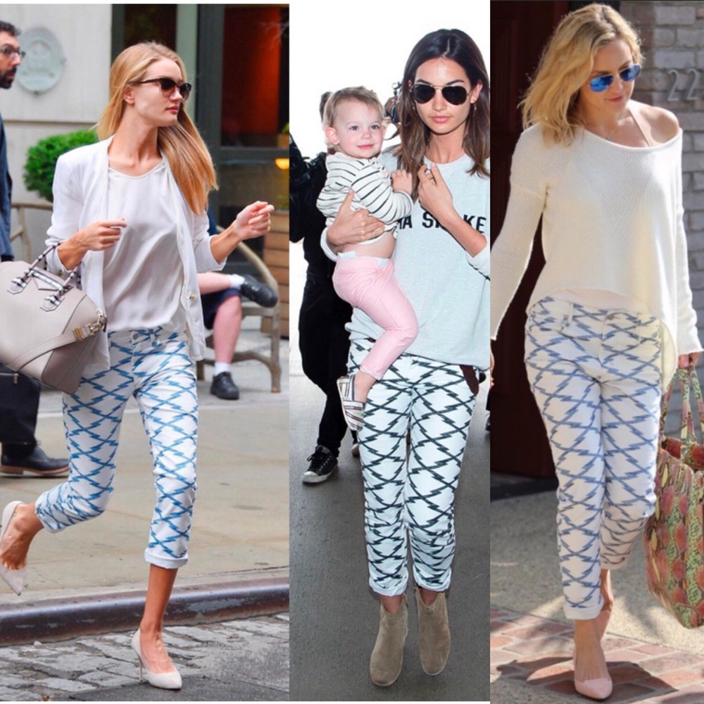Etoile Isabel Marant Nelly Zigzag Lattice-Print Skinny Jeans NWOT White/Blue 36